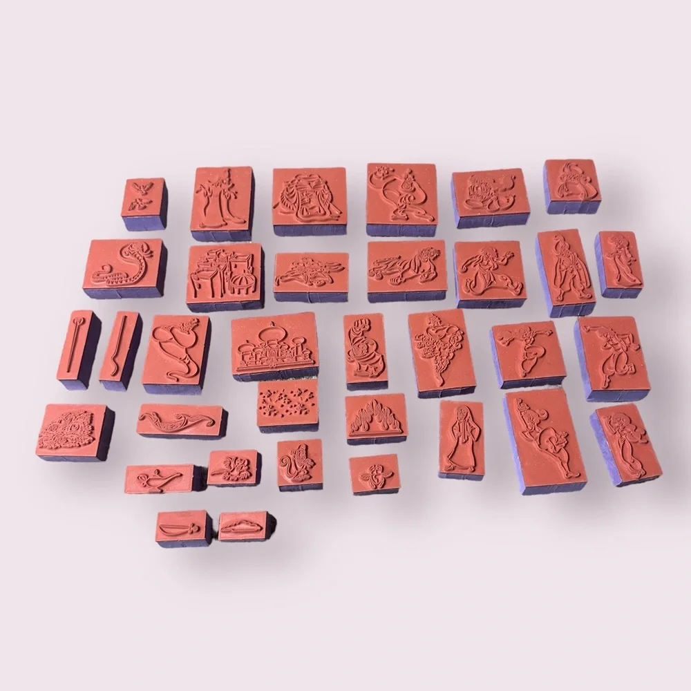 Large Set Of 34 Disney Aladdin Rubber Stamps Jasmine Jafar The Genie Rajah